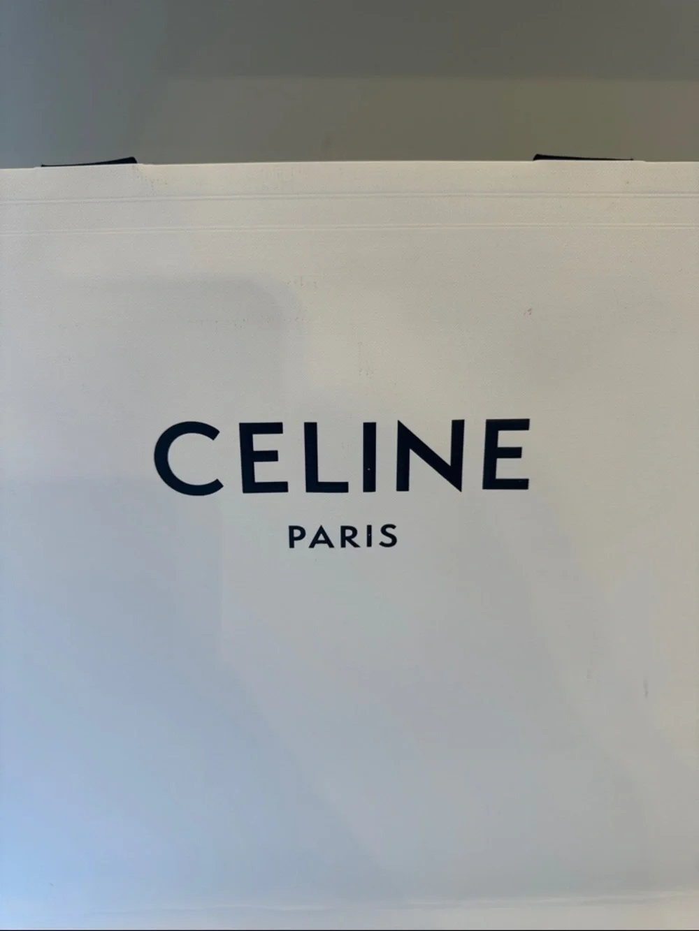 Celine White Shopper Bag with Black Ribbon Handles approx 16x26x7